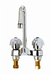 T&S Brass - B-2974 - Lavatory Faucet, Deck Mount, 4-inch Centers, Rigid Gooseneck, Three Wing Handles