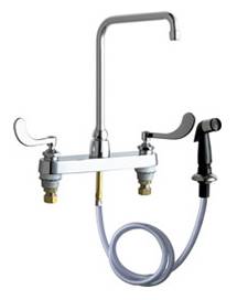 Chicago Faucets - 1102-HA8-317ABCP - 8-inch Center Deck Mounted Sink Faucet with Side Spray and High-Rise Spout