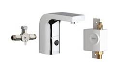 Chicago Faucets 116.968.AB.1 -  HyTronic Edge Lavatory Sink Faucet with Dual Beam Infrared Sensor. Edge Electronic Integral Spout. 1.0 GPM (3.8 L/min) Vandal Proof Non-Aerating Laminar Outlet. Stainless Steel Hoses Included.