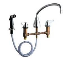 Chicago Faucets - 1200-AXKCP - 8-inch Deck Mounted Kitchen Sink Faucet with Side Spray
