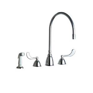 Chicago Faucet 200-AGN10AE3-317 Widespread Kitchen Faucet with Large Gooseneck Spout. Available Chrome Plated or in Polished Brass. (See below)