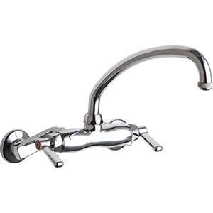 Chicago Faucets - 445-L9E1ABCP Adjustable Wall Mounted Faucet, L9 - Swing Spout and E1 - Quixtop Screen Outlet. 369 - Lever Handles and Quaturn™ Operating Cartridges