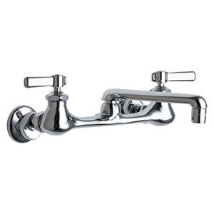 Chicago Faucets 540-LDABPB - Polished Brass, 8-inch Adjustable Wall Mounted Commercial Kitchen Faucet with 6-inch Cast Swing Spout and Lever Handles. This is a classic Chicago Faucets design for for any wall mounted application.