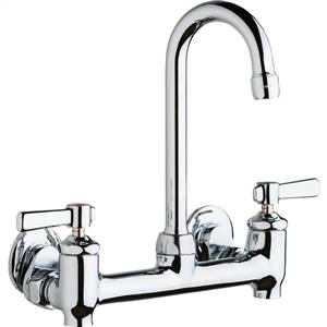 Chicago Faucets 640-GN1AE35-369YAB - Hot and Cold Water 8-inch Wall Mounted Sink Faucet with Integral Supply Stops