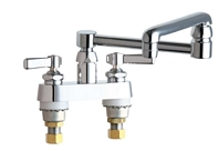 Chicago Faucets 891-DJ13ABCP - 4 icnh Center Deck Mounted Faucet with 13 inch Double Jointed Swing Spout for Extended Reach