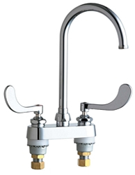 Chicago Faucets 895-317GN2AABCP 4 inch Center Deck Mounted Sink Faucet with Rigid/Swing Gooseneck Spout, Indexed Wristblade Handles and Quaturn™ Cartridges