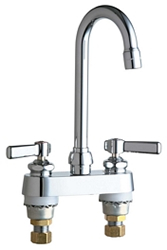 Chicago Faucets 895-XKABCP 4 inch Center Deck Mounted Sink Faucet with Rigid/Swing Gooseneck Spout, 2.2 GPM Pressure Compensating Softflo® Aerator, Indexed Lever Handles and Ceramic Disc Cartridges