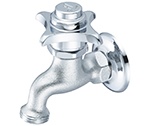 Central Brass 0033-H1/2H - Self Closing, Wall Mounted Faucet Sink Faucet with Hot Water Cross Handle, Hose Thread Outlet and 1/2-14 NPT female inlet threads.