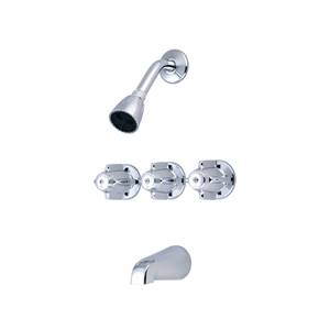 CENTRAL BRASS 80868 Three Handle Tub & Shower Set 8" Centers, Brass Spout