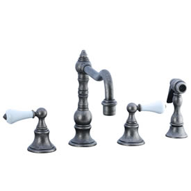 Cifial 262.255.D20 - High Porcelain Lever Pillar Kitchen Widespread Faucet with spray -Distressed Nickel