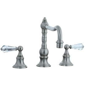 Cifial 265.250.620 - High Crystal Handle Pillar Kitchen Widespread Faucet without Spray -Satin Nickel