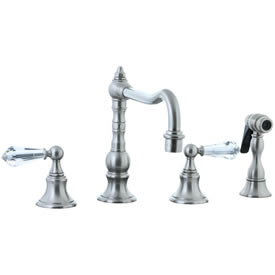 Cifial 265.255.620 - High Crystal Handle Pillar Kitchen Widespread Faucet with spray -Satin Nickel