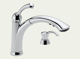 Delta 16926-SD-DST - Lewiston Single Handle Pull-Out Kitchen Faucet With Soap Dispenser