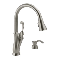 Delta 19950-SSSD-DST Arabella: Single Handle Pull-Down Kitchen Faucet With Soap Dispenser, Stainless