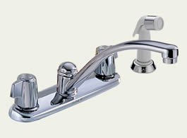 Delta 2400LF Classic: Two Handle Kitchen Faucet With Spray, Chrome