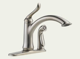 Delta 3353-SS-DST - Delta Linden: Single Handle Kitchen Faucet With Spray, With Sidespray - Stainless