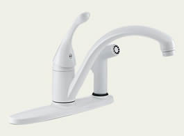 Delta 340-WH-DST Classic: Single Handle Kitchen Faucet With Integral Spray, White
