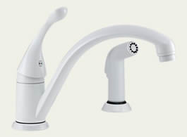 Delta 441-WH-DST Classic: Single Handle Kitchen Faucet With Spray, White