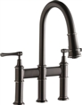 Elkay LKEC2037AS  Explore Three Hole Bridge Faucet with Pull-down Spray and Lever Handles Antique Steel