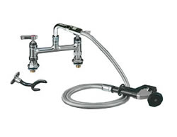 Encore (CHG) KL60-2000 - Encore®  Utility Spray Assembly, Deck Mount, Elevated Bridge, 8-inch OC, 72-inch stainless steel flexible hose, 1/4-turn full volume compression valve, lever handle, wall hook, angled spray valve