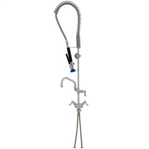 Fisher 30317 - SPRING PRERINSE WITH SINGLE DECK DUAL CONTROL VALVE, 16-inch RISER, 30-inch HOSE, WALL BRACKET, ULTRA SPRAY VALVE, ADDON FAUCET WITH 16-inch SWING SPOUT & INLINE VACUUM BREAKER