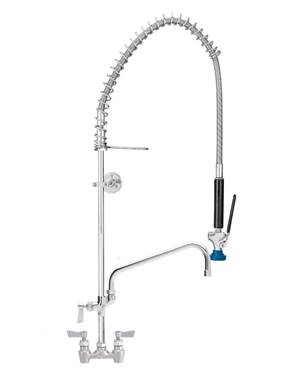 Fisher 31879 - STAINLESS STEEL SPRING PRERINSE WITH 4-inch BACKSPLASH WITH ELBOWSCONTROL VALVE, 16-inch RISER, 36-inch HOSE, WALL BRACKET, ULTRA SPRAY &ADDON FAUCET WITH 6-inch SWING SPOUT