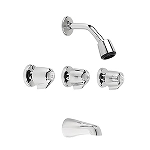 Gerber - 48-031-83-G - 8-inch Center Three Handle Tub and Shower Faucets with Compression Stems, Sweat Connections, 1/2-inch IPS Style Tub Spout, Sliding Sleeve Escutcheons and Metal Handles