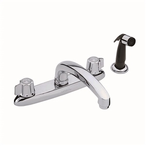 Gerber 0742216 - 2H Kitchen Faucet, Metal Fluted Handle, Casting Spout & Body, W/Spray, Deck Mount
