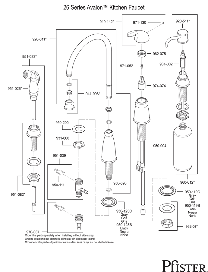 Pfister 26 Series Avalon Replacement Parts - pfister tech 10