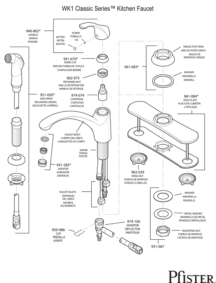 Pfister WK1 Classic Series - Style 2 Replacement Parts - pfister tech 106