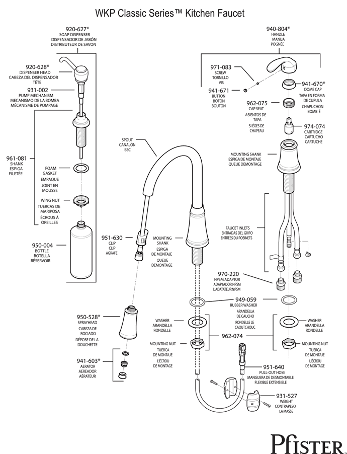 Pfister WKP Classic Series - Style 3 Replacement Parts - pfister tech 111