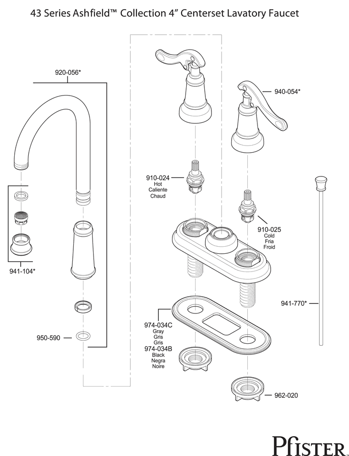 Pfister 43 Series Ashfield Replacement Parts - pfister tech 134