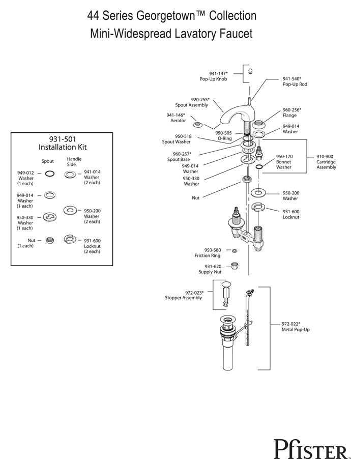 Pfister 44 Series Georgetown Replacement Parts - pfister tech 136