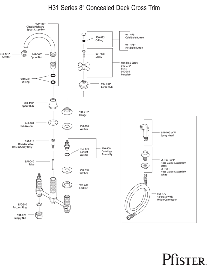 Pfister h11 Series - Cross Trim Replacement Parts - pfister tech 14