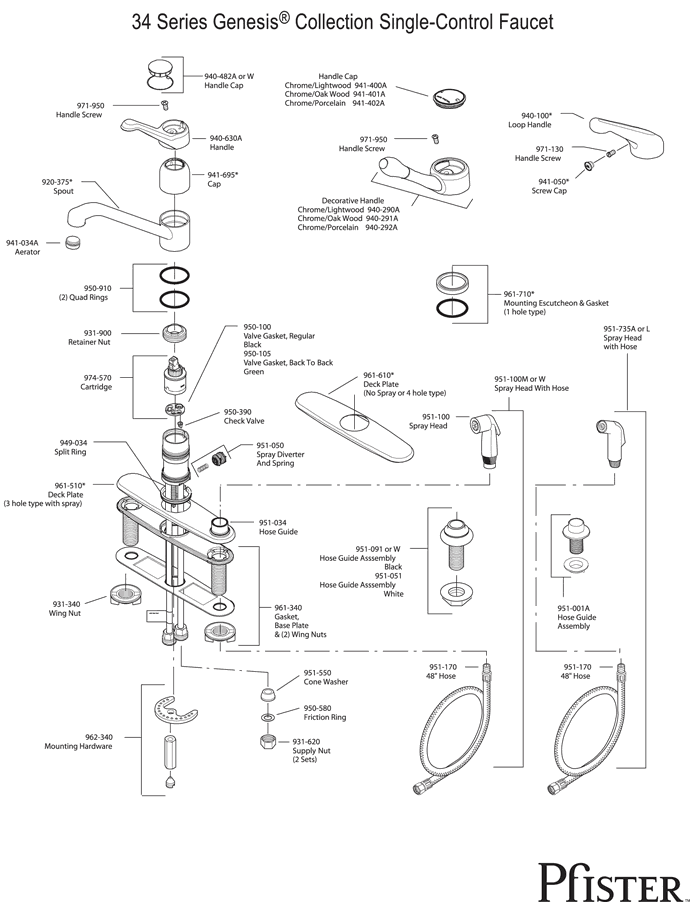 Pfister 34 Series Genesis Replacement Parts - pfister tech 16