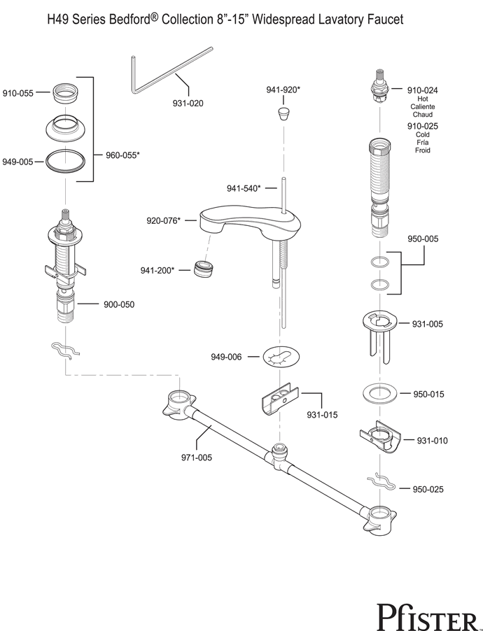Pfister H49 Series Bedford - Style 2 Replacement Parts - pfister tech 160