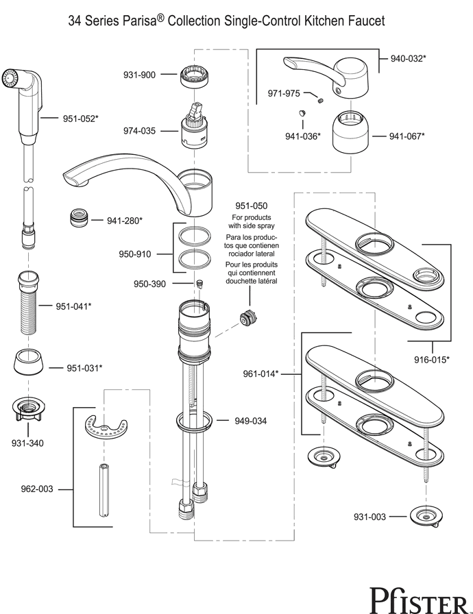 Pfister 34 Series Parisa - Style 1 Replacement Parts - pfister tech 17
