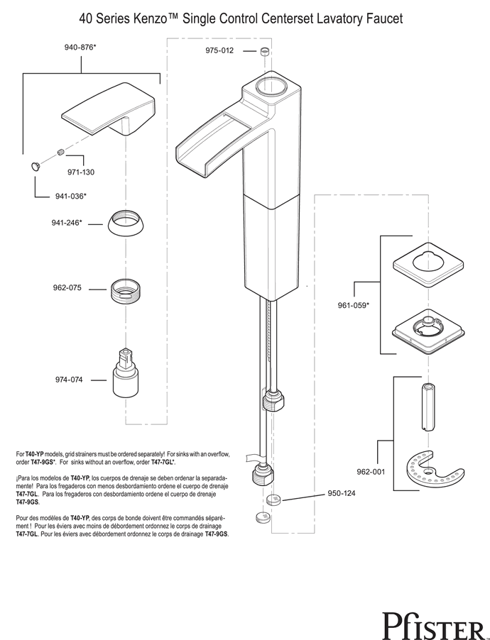 Pfister 40 Series Kenzo Replacement Parts - pfister tech 187
