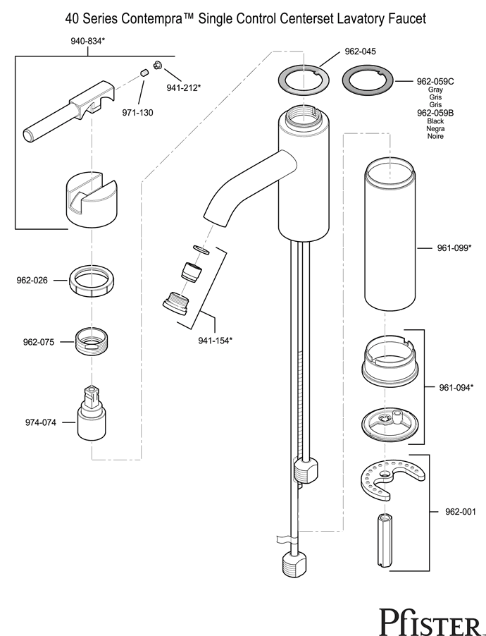 Pfister 40 Series Contempra Replacement Parts - pfister tech 188