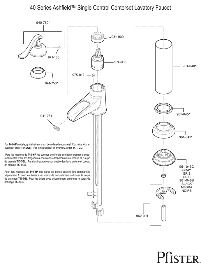 Pfister 40 Series Ashfield Replacement Parts - pfister tech 189