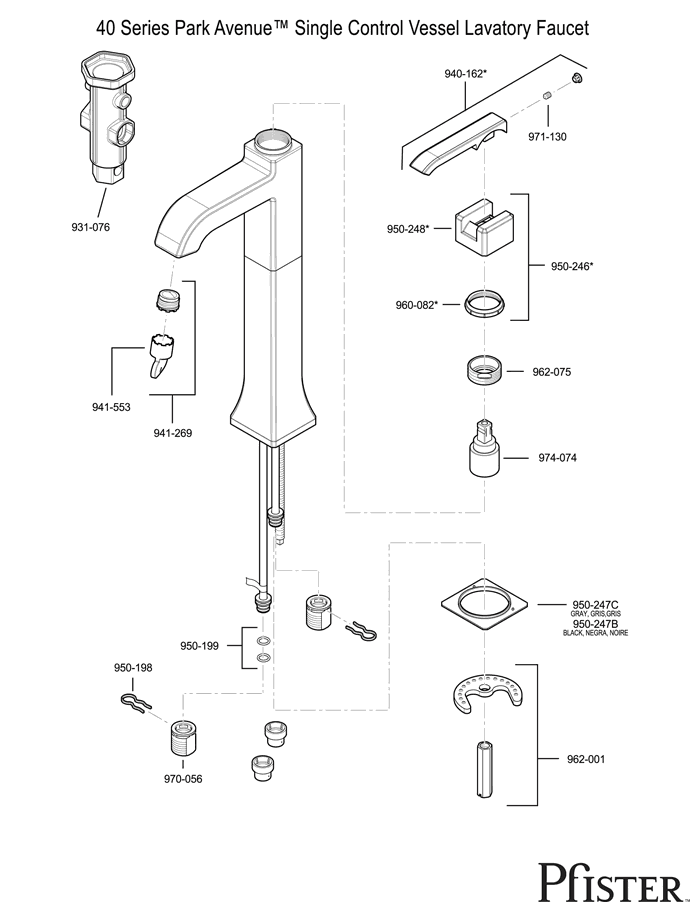 Pfister 40 Series Park Avenue Replacement Parts - pfister tech 190