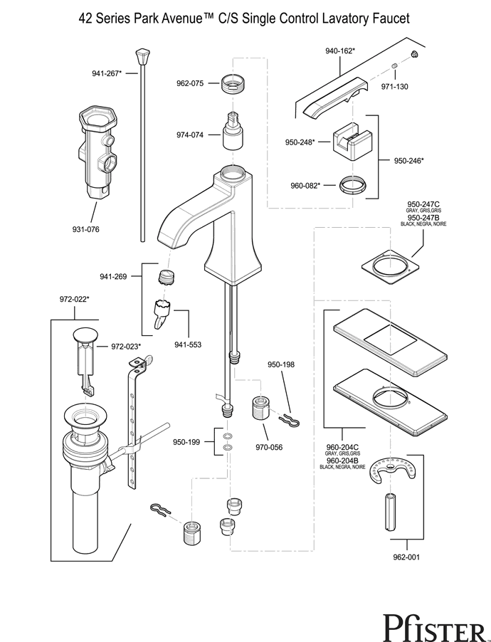 Pfister 42 Series Park Avenue Replacement Parts - pfister tech 202