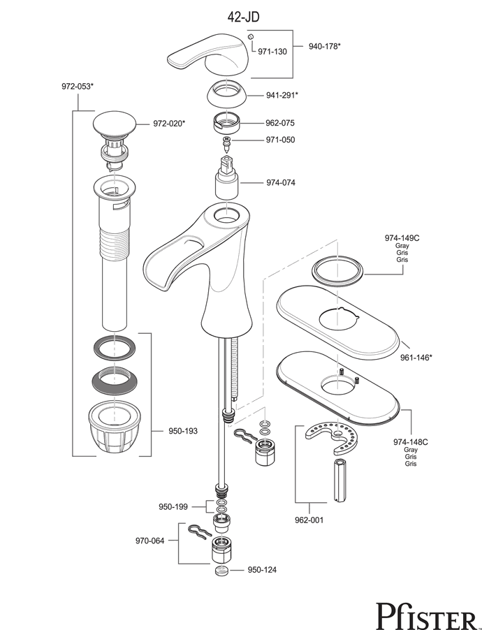 Pfister 42 Series Jaida Replacement Parts - pfister tech 205