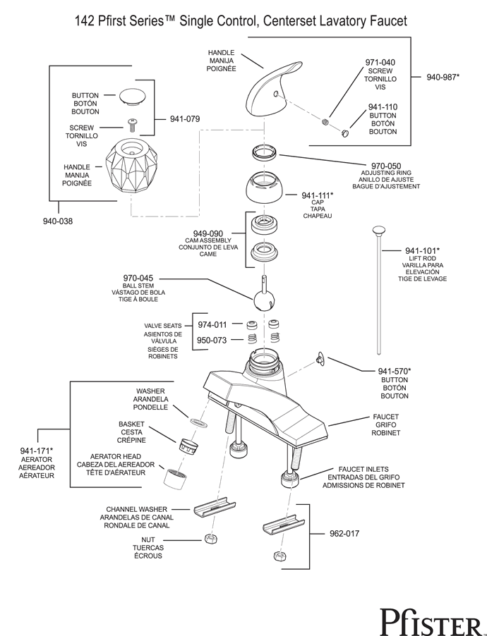Pfister 142 Pfirst Series - Style 1 Replacement Parts - pfister tech 207