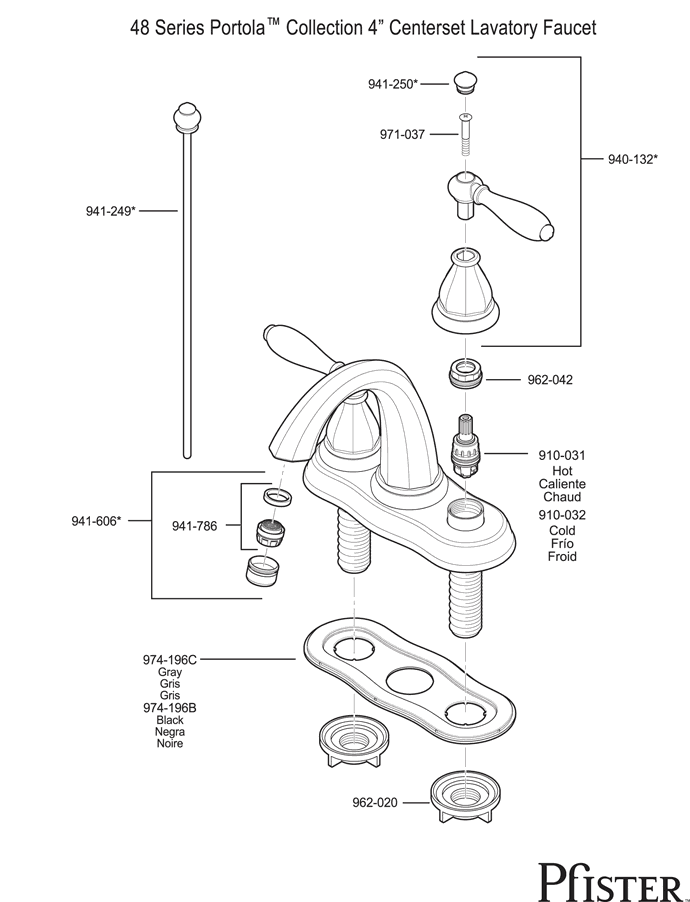 Pfister 48 Series Portola Replacement Parts - pfister tech 223