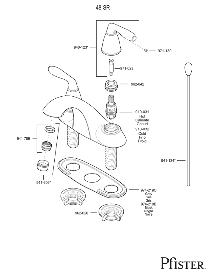 Pfister 48 Series Serrano Replacement Parts - pfister tech 225