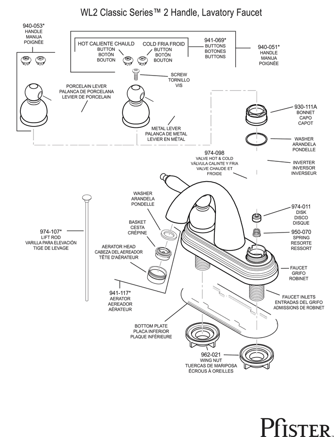 Pfister WL2 Series - Style 3 Replacement Parts - pfister tech 234