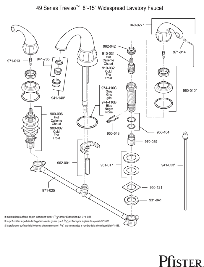 Pfister 49 Series Treviso Replacement Parts - pfister tech 235