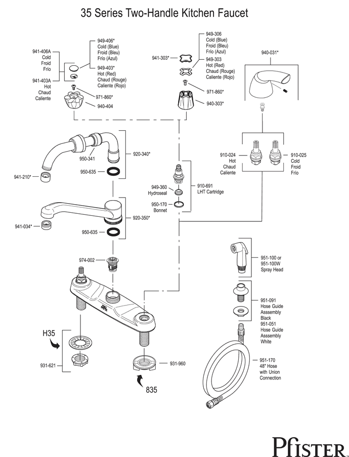 Pfister 35 Series Two-Handle - Style 1 Replacement Parts - pfister tech 24