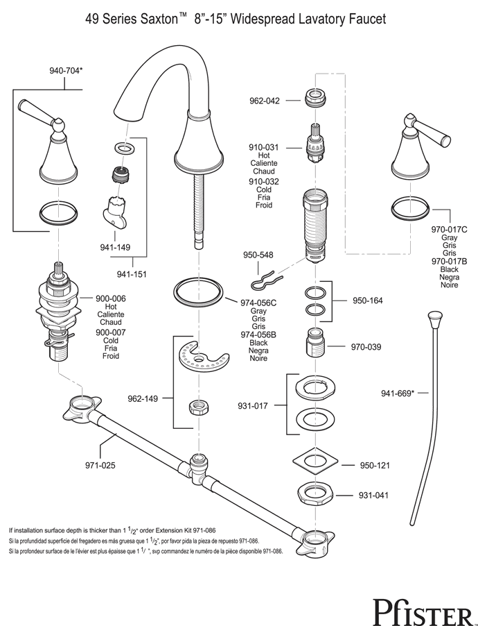 Pfister 49 Series Saxton Replacement Parts - pfister tech 245